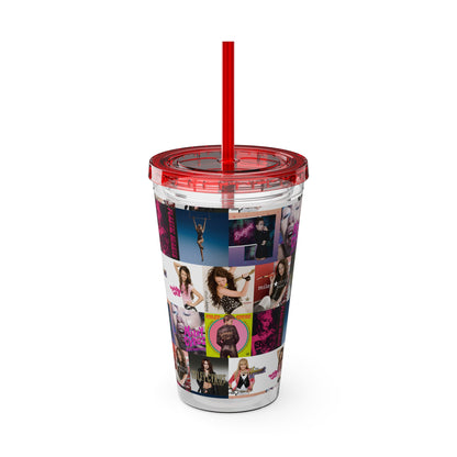 Miley Cyrus Album Cover Collage Sunsplash Tumbler with Straw