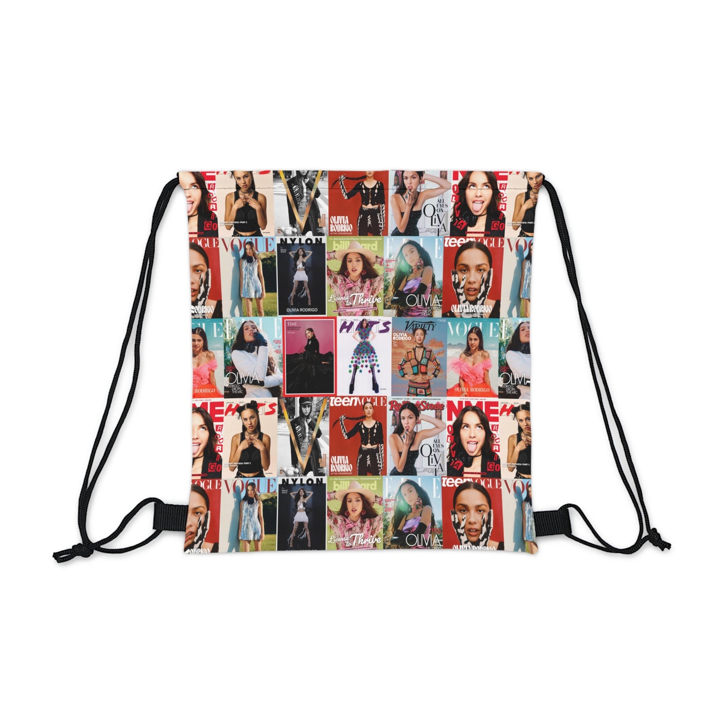 Olivia Rodrigo Magazine Cover Collage Pattern Outdoor Drawstring Bag