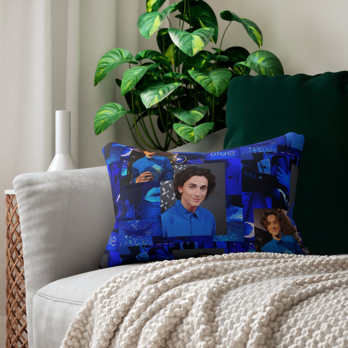 Timothee Chalamet Cool Blue Collage Spun Polyester Lumbar Pillow