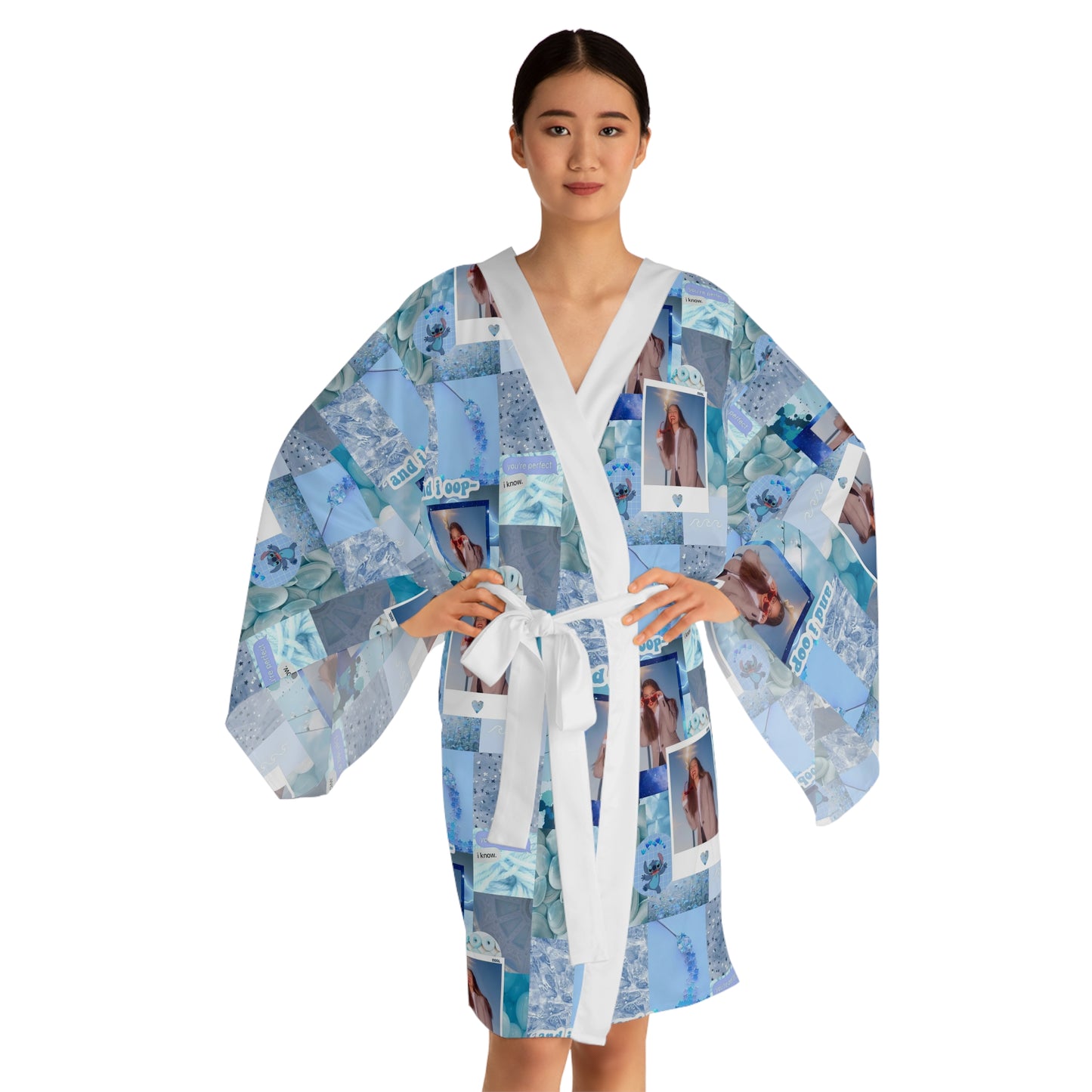 Olivia Rodrigo Light Blue Aesthetic Collage Long Sleeve Kimono Robe