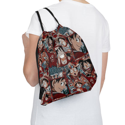 One Piece Anime Monkey D Luffy Red Collage Outdoor Drawstring Bag