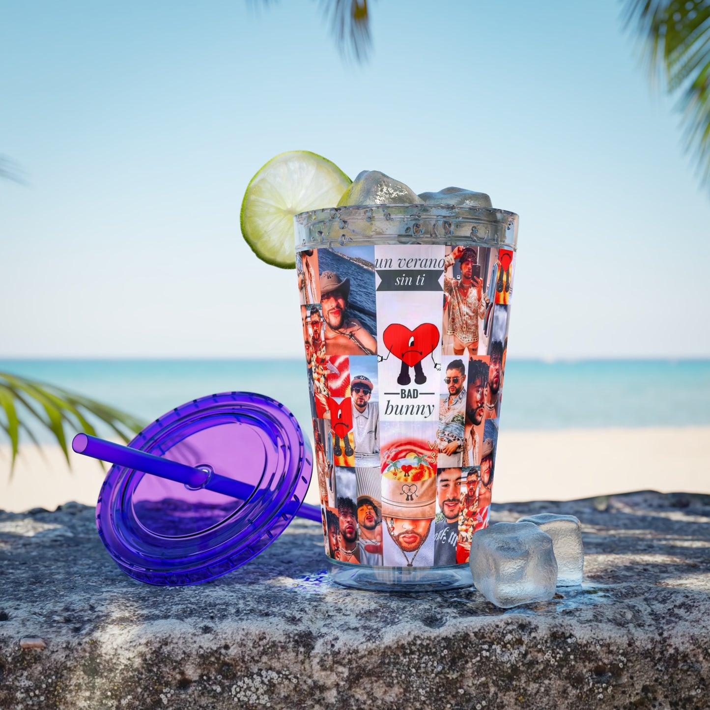 Bad Bunny Un Verano Sin Ti Photo Collage Sunsplash Tumbler with Straw