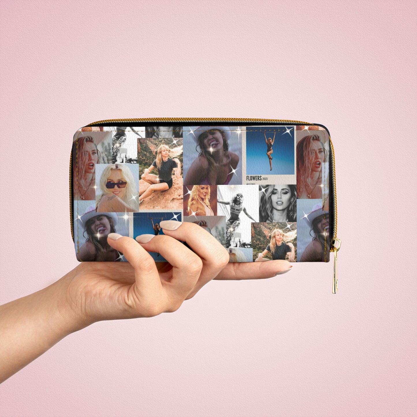 Miley Cyrus Flowers Photo Collage Zipper Wallet