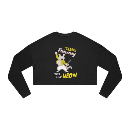 Queen Don't Stop Meow Freddie Purrcury Women's Cropped Sweatshirt