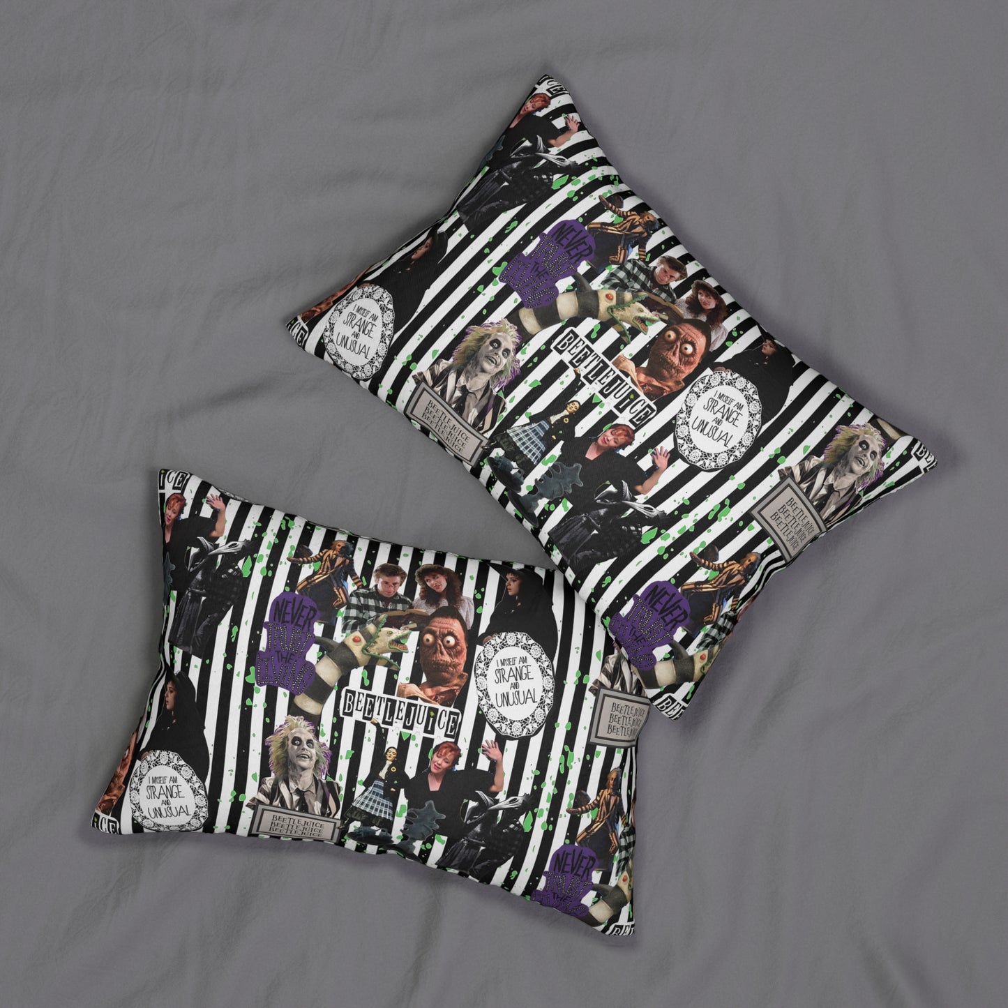 Beetlejuice Strange And Unusual Collage Spun Polyester Lumbar Pillow