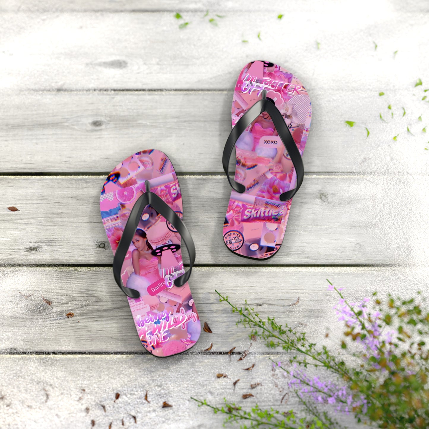 Ariana Grande Purple Vibes Collage Flip Flops