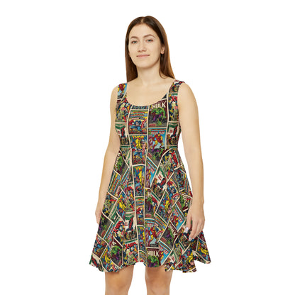 Marvel Comic Book Cover Collage Women's Skater Dress