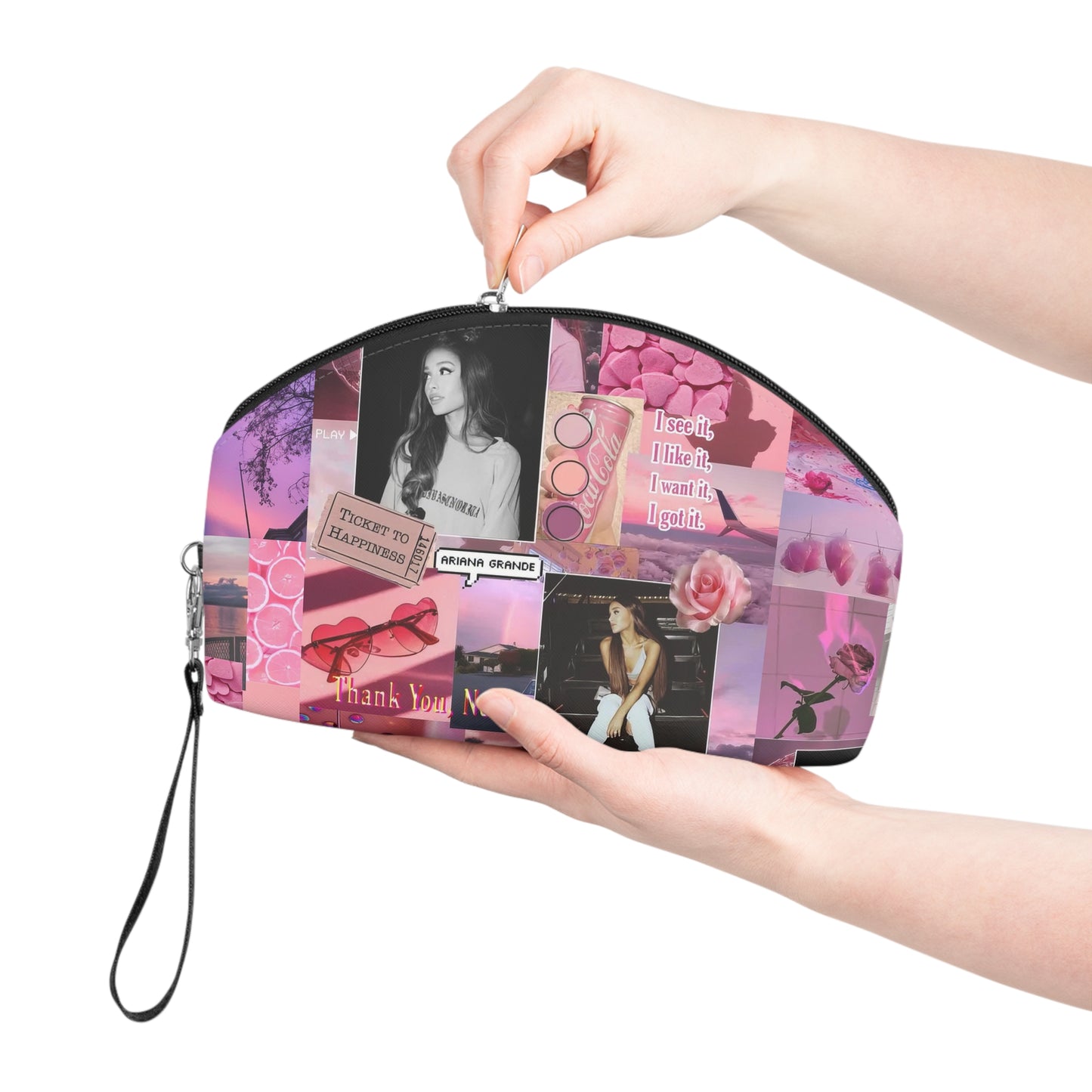 Ariana Grande Pink Aesthetic Collage Makeup Bag