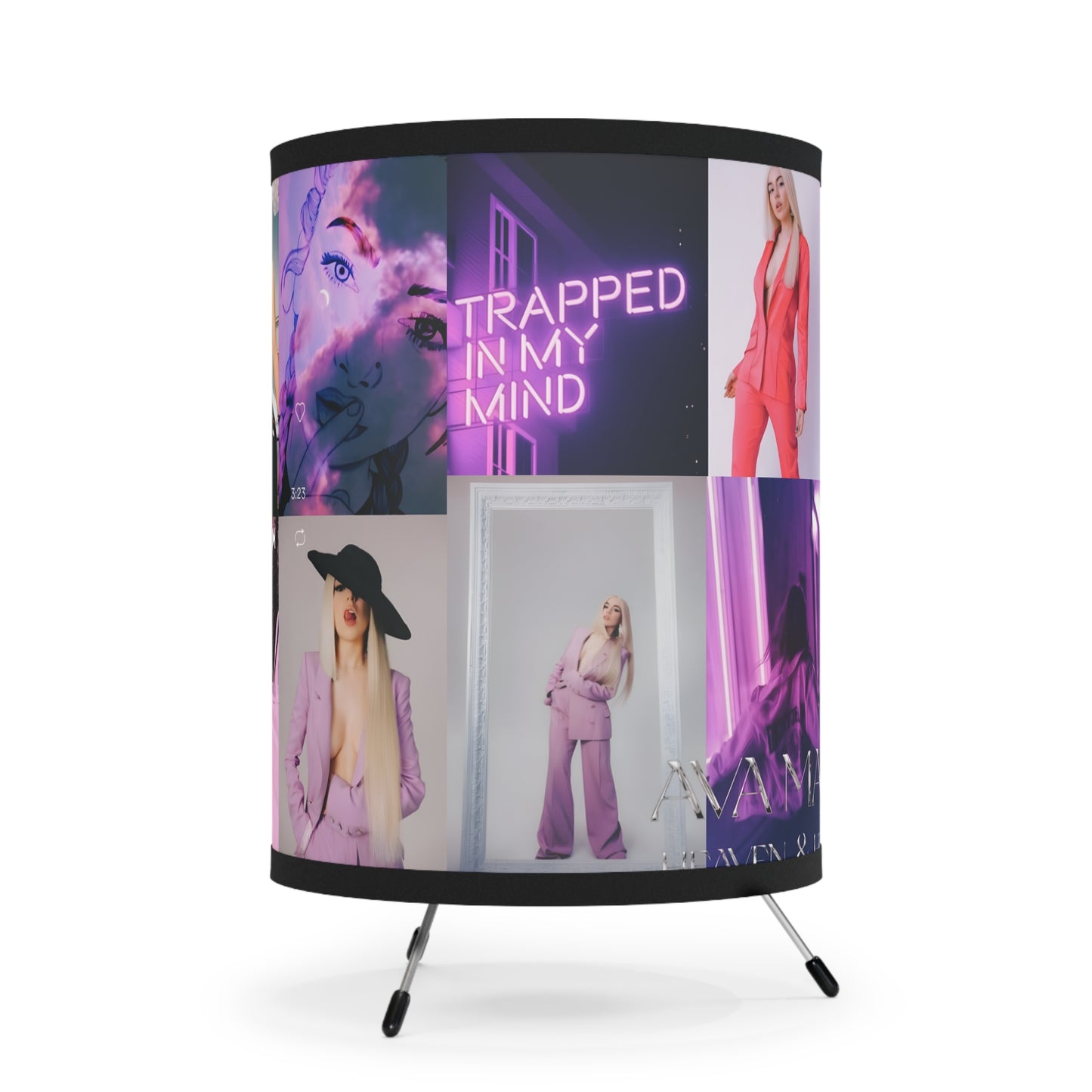 Ava Max Belladonna Photo Collage Tripod Lamp with High-Res Printed Shade