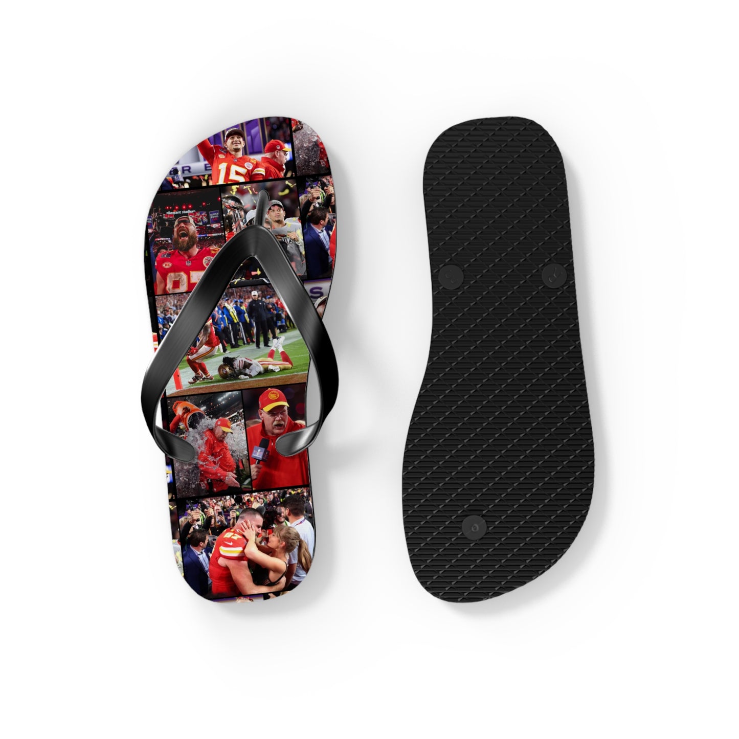 Kansas City Chiefs Superbowl LVIII Championship Victory Collage Flip Flops