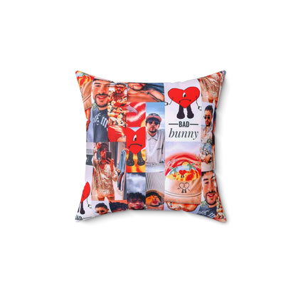 Bad Bunny Un Verano Sin Ti Photo Collage Spun Polyester Square Pillow