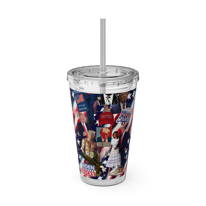 Donald Trump 2024 MAGA Montage Sunsplash Tumbler with Straw