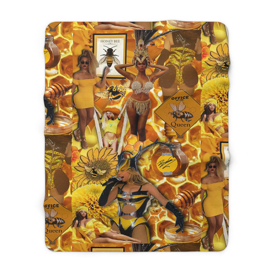 Beyoncè Yellow Queen Bee Collage Sherpa Fleece Blanket