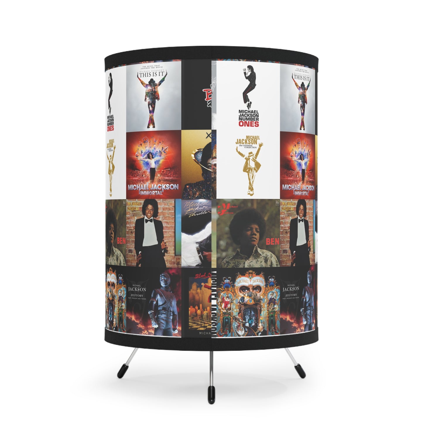 Michael Jackson Album Cover Collage Tripod Lamp with High-Res Printed Shade