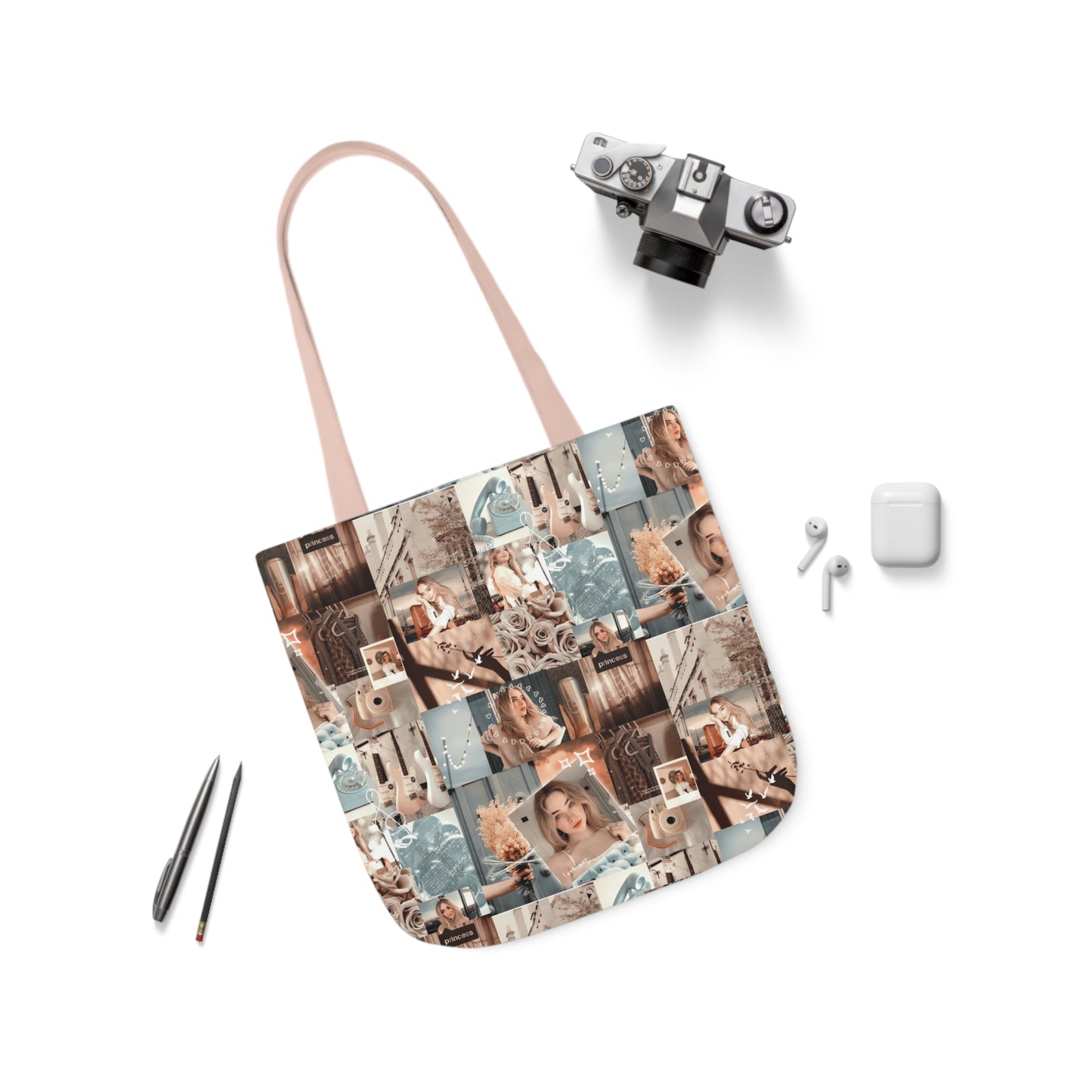 Sabrina Carpenter Peachy Princess Collage Polyester Canvas Tote Bag