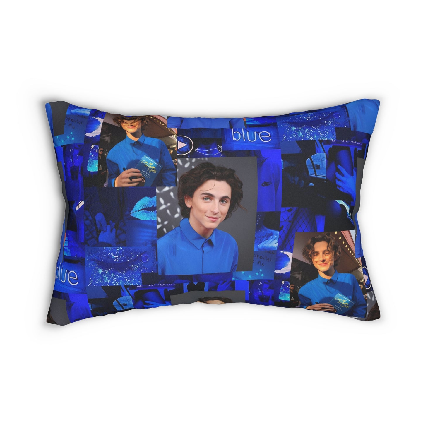 Timothee Chalamet Cool Blue Collage Spun Polyester Lumbar Pillow