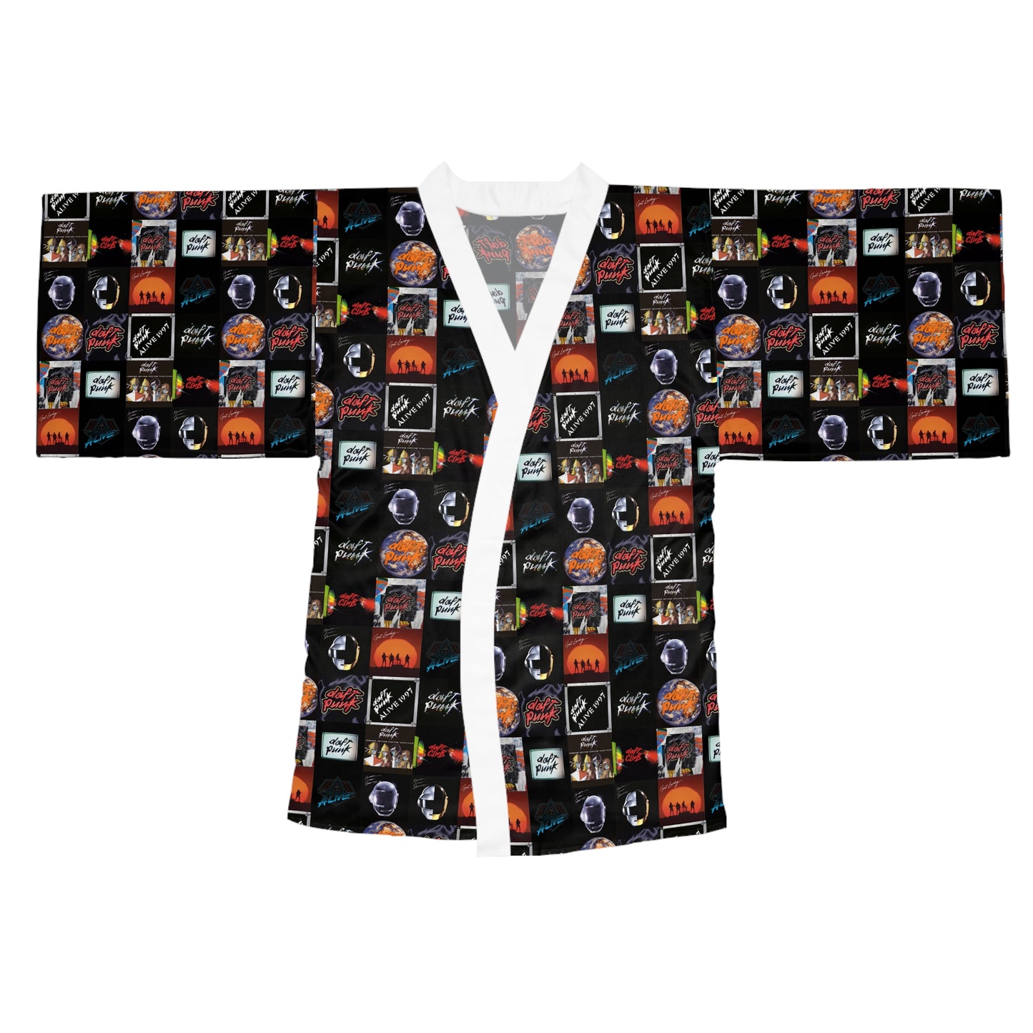 Daft Punk Album Cover Art Collage Long Sleeve Kimono Robe