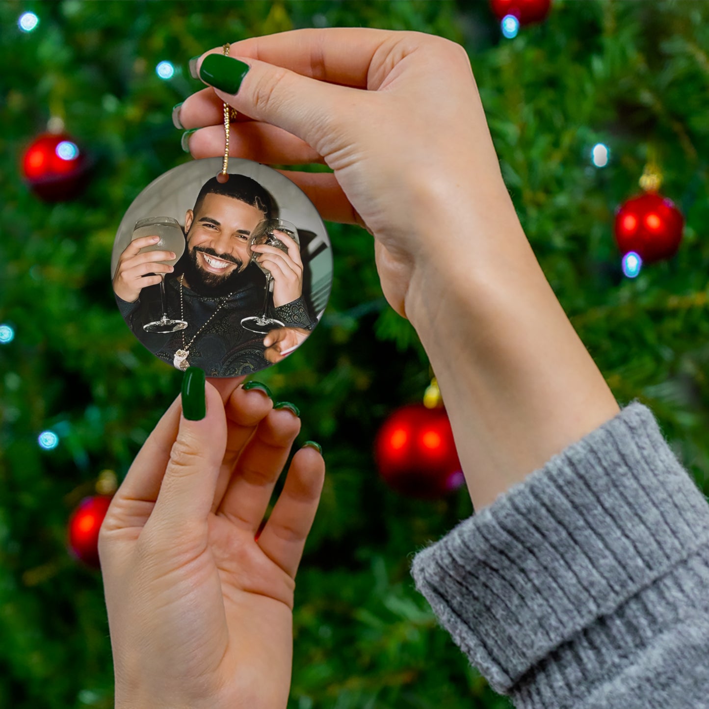 Drake Happy And Drinking Ceramic Ornament