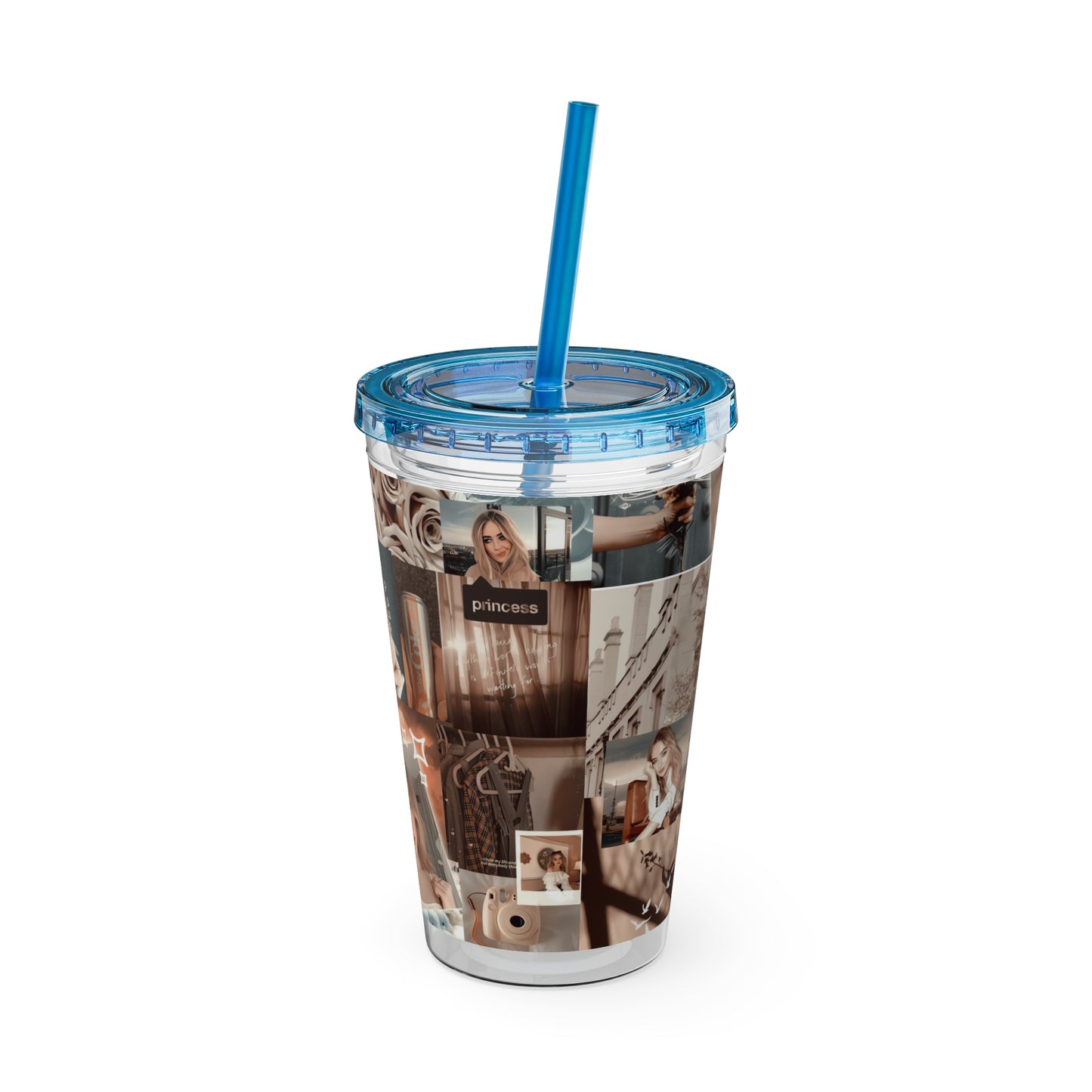 Sabrina Carpenter Peachy Princess Collage Sunsplash Tumbler with Straw