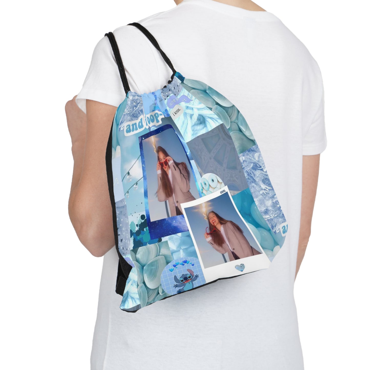 Olivia Rodrigo Light Blue Aesthetic Collage Outdoor Drawstring Bag