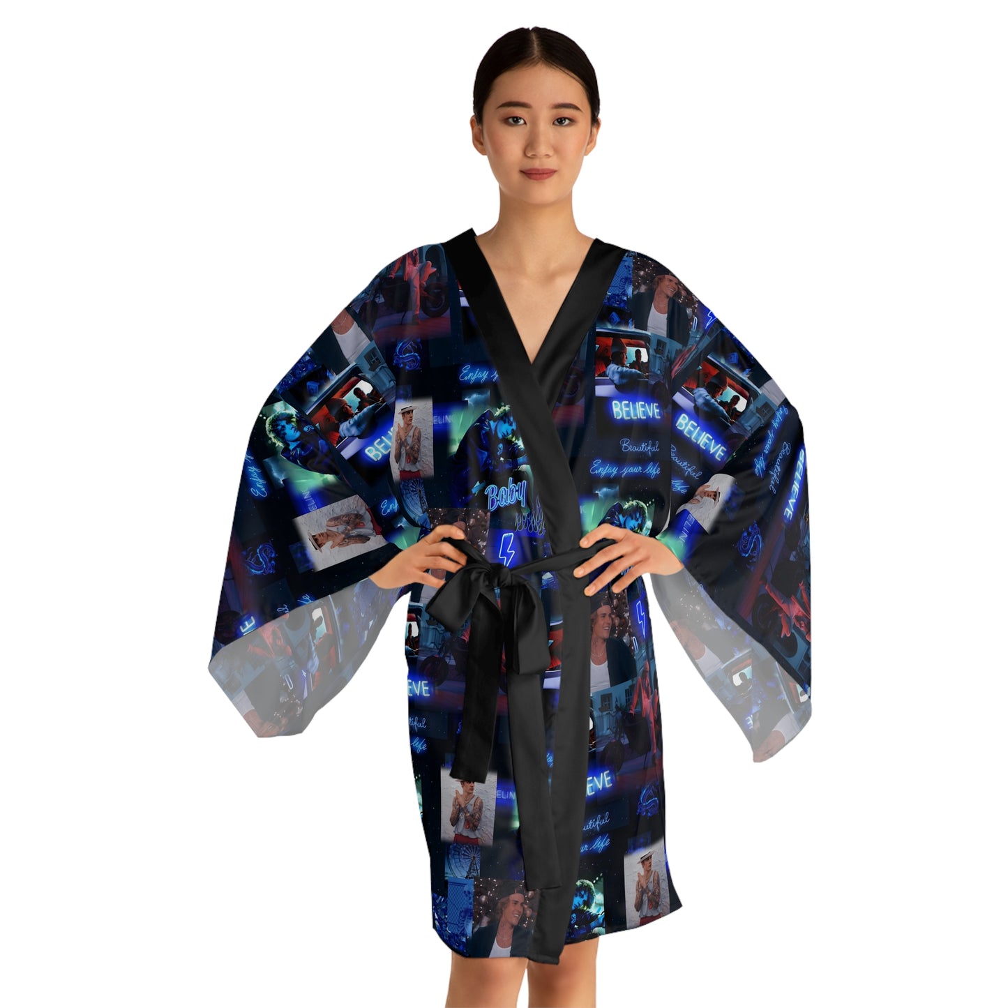 Justin Bieber Enjoy Your Life Collage Long Sleeve Kimono Robe