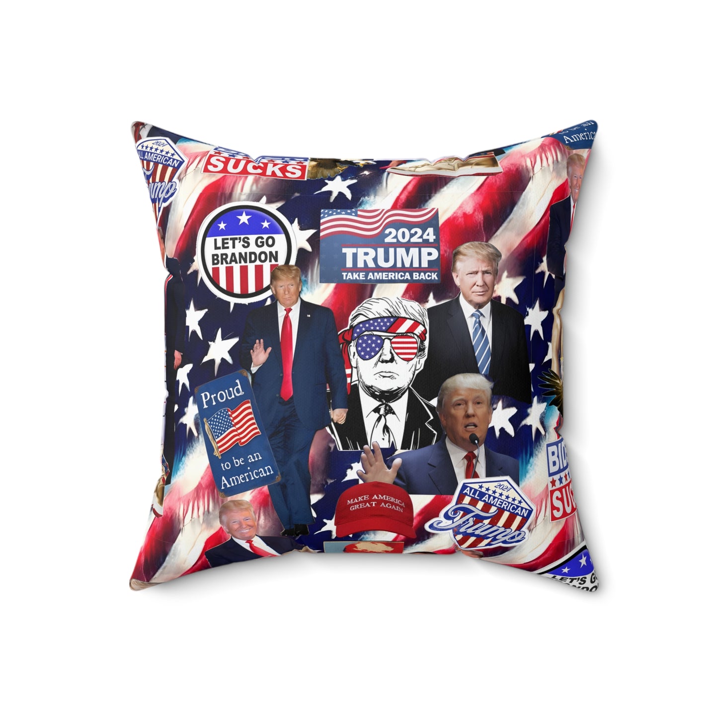 Donald Trump 2024 MAGA Montage Spun Polyester Square Pillow