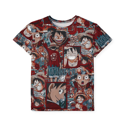 One Piece Anime Monkey D Luffy Red Collage Kids Sports Jersey