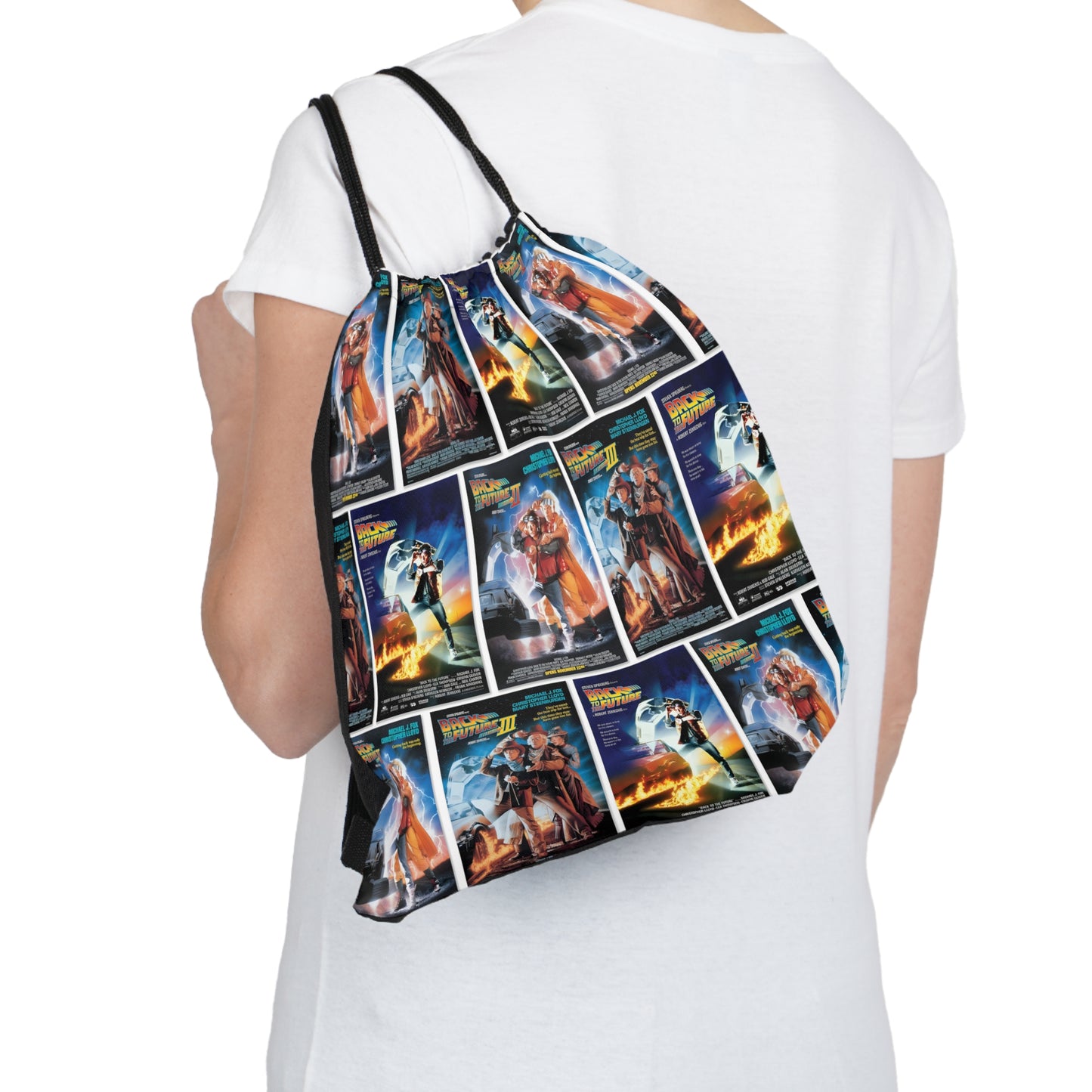 Back To The Future Movie Posters Collage Outdoor Drawstring Bag