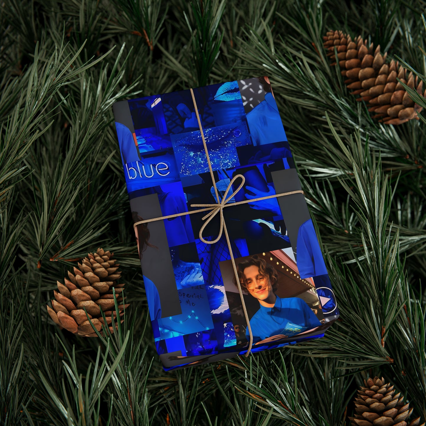 Timothee Chalamet Cool Blue Collage Gift Wrapping Paper