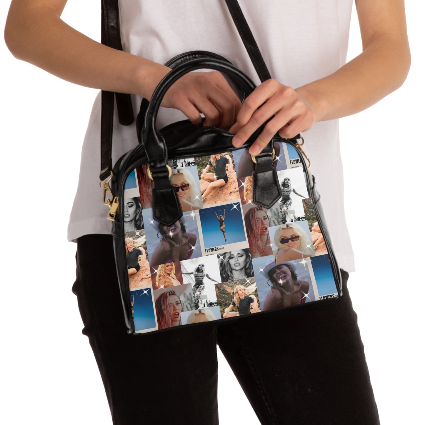 Miley Cyrus Flowers Photo Collage Shoulder Handbag