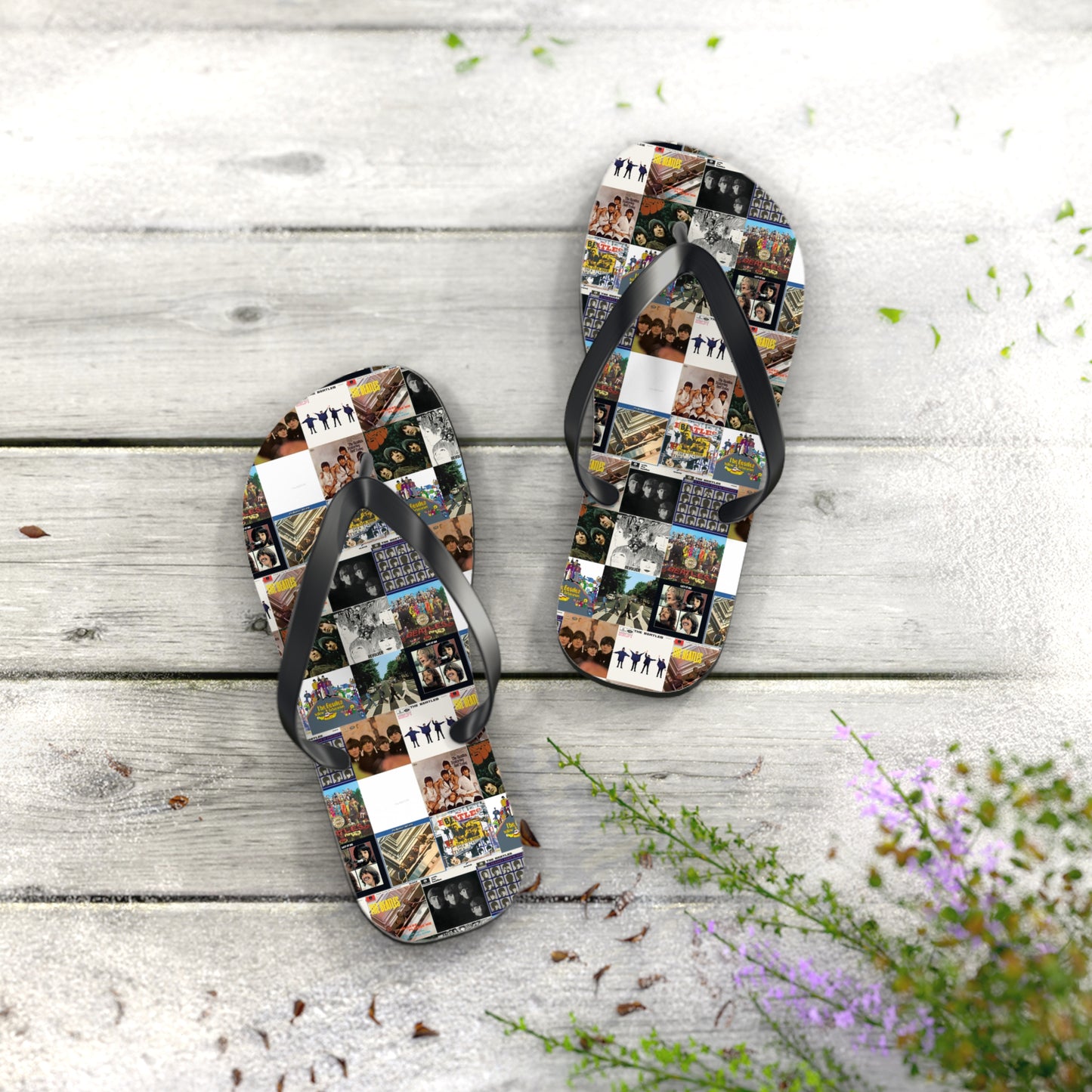 The Beatles Album Cover Collage Flip Flops