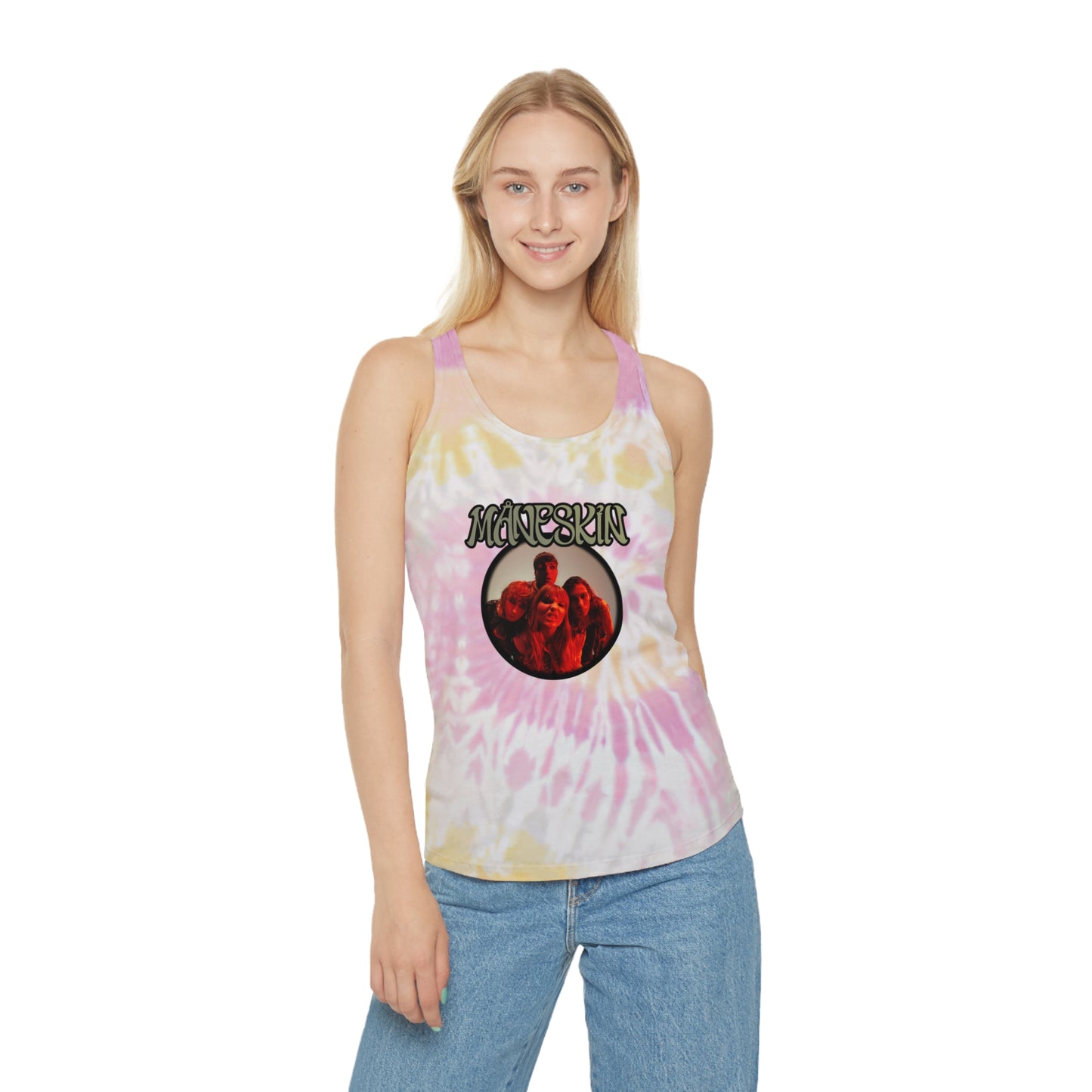 Måneskin Circular Group Photo Tie Dye Racerback Tank Top