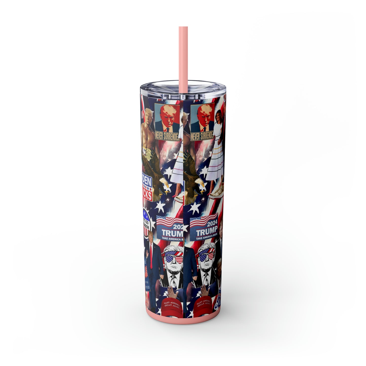 Donald Trump 2024 MAGA Montage Skinny Tumbler with Straw