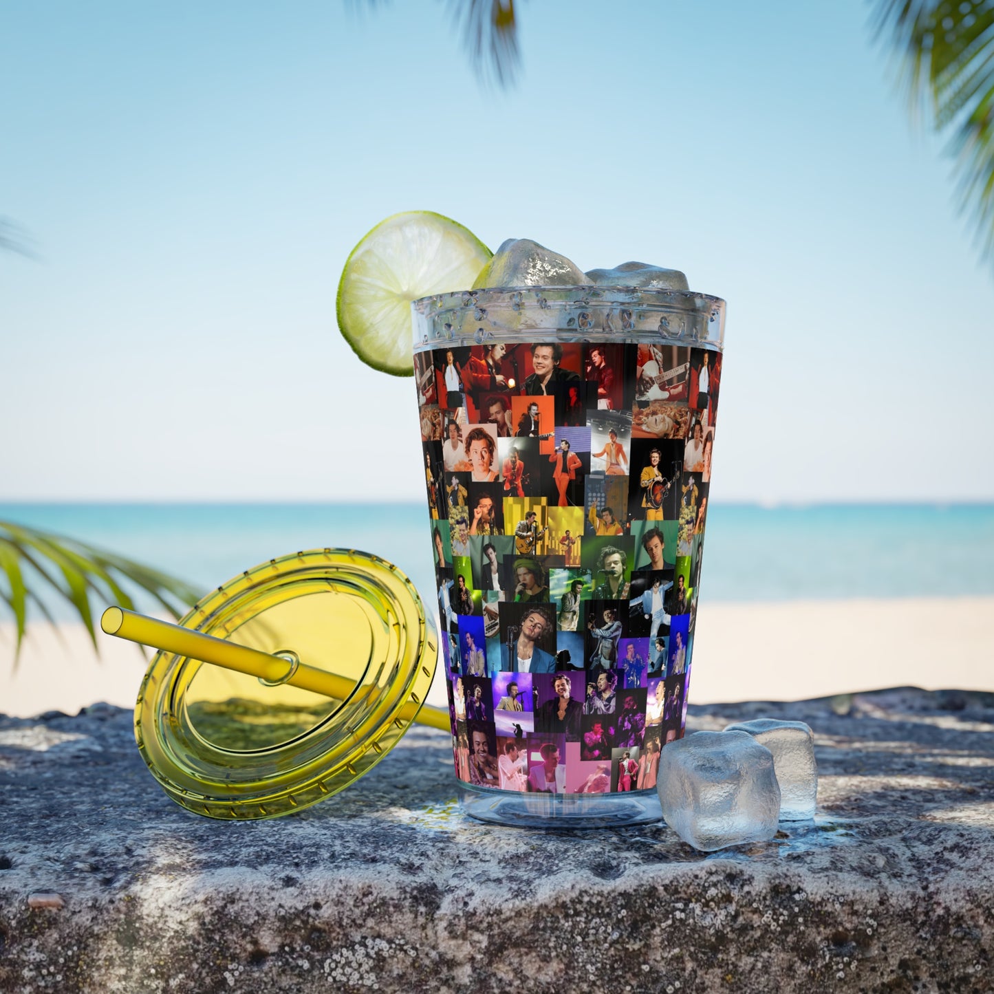 Harry Styles Rainbow Photo Collage Sunsplash Tumbler with Straw