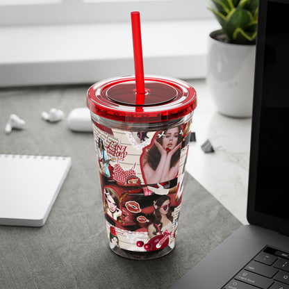 Lana Del Rey Cherry Coke Collage Sunsplash Tumbler with Straw