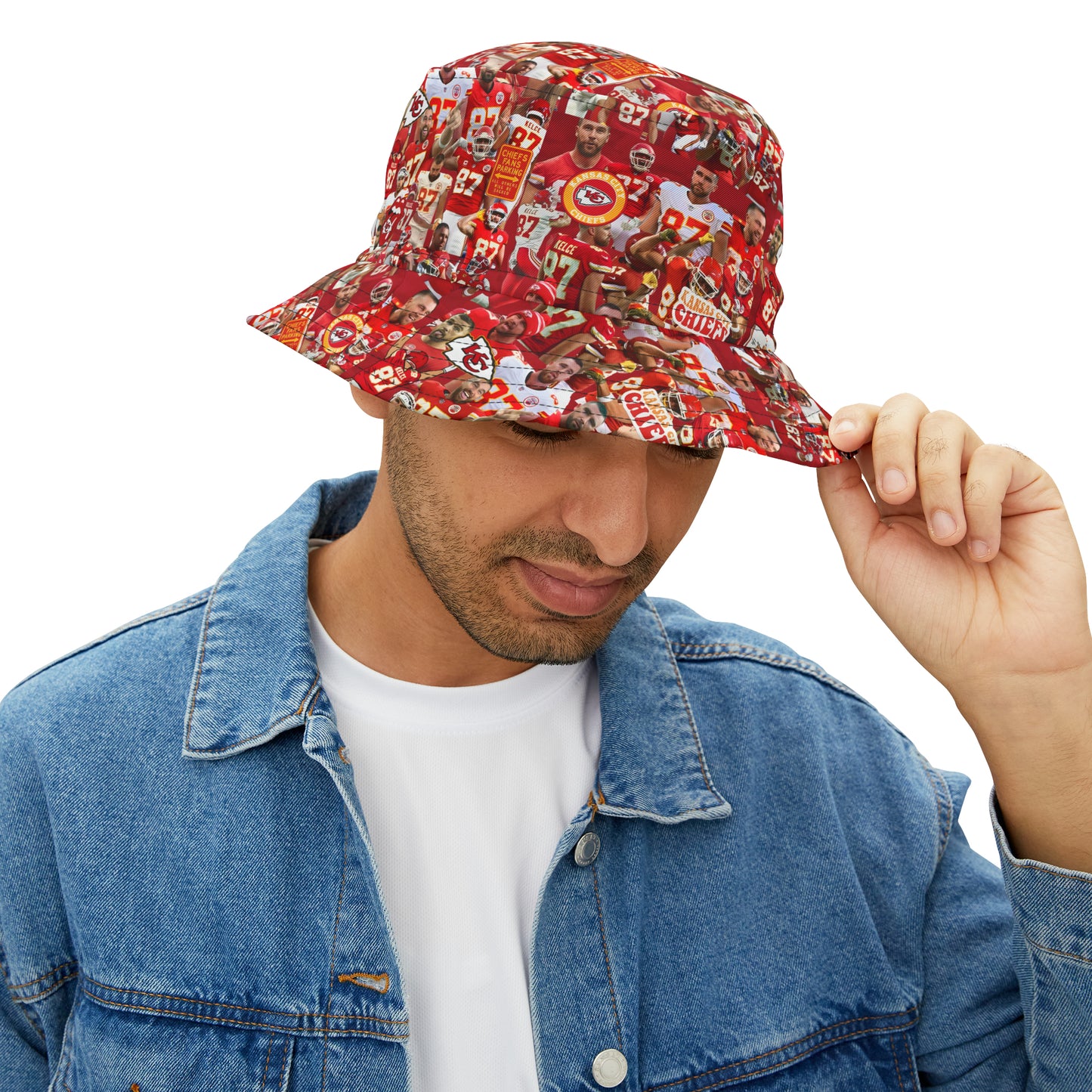 Travis Kelce Chiefs Red Collage Bucket Hat