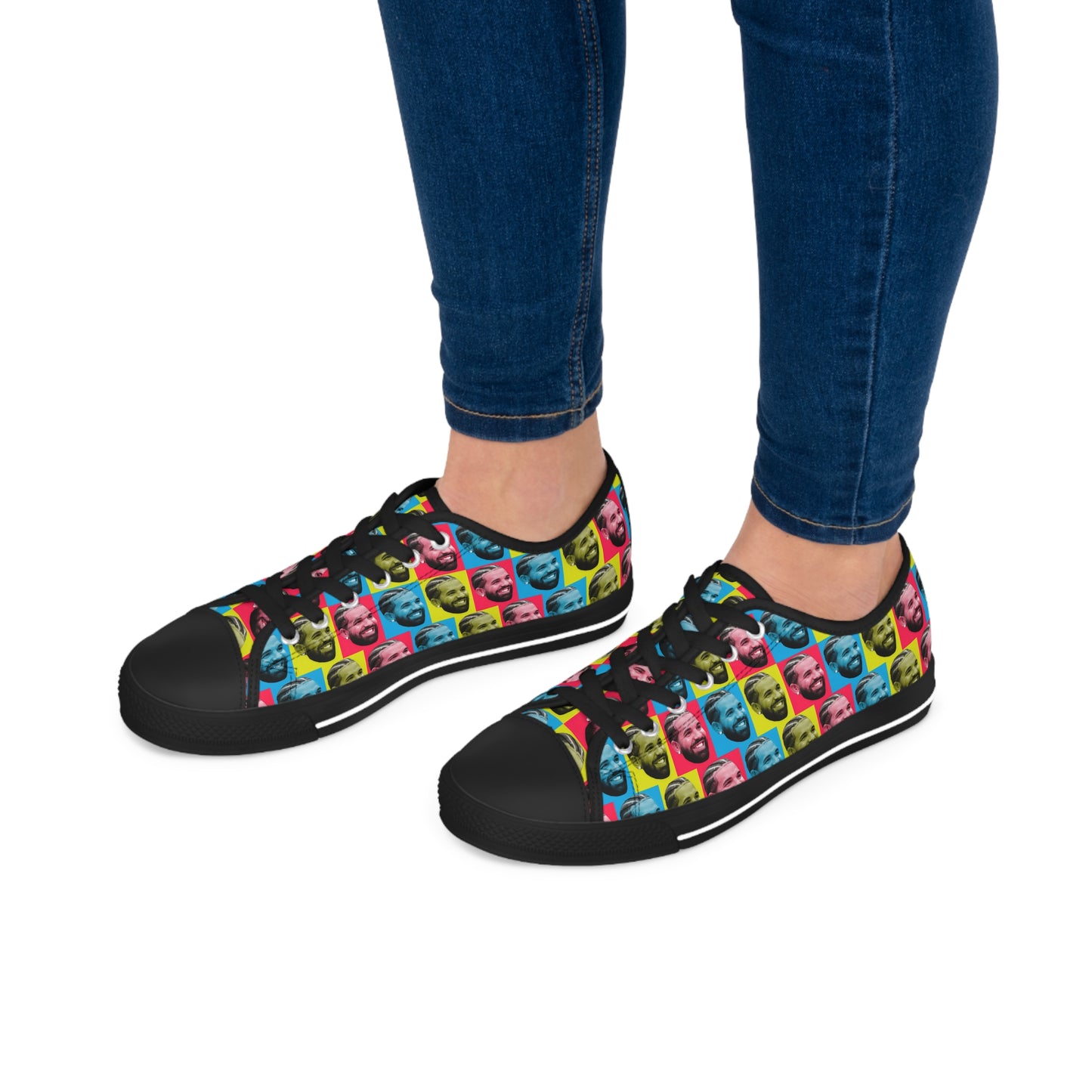 Drake Colored Checker Faces Women's Low Top Sneakers