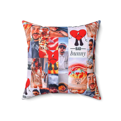 Bad Bunny Un Verano Sin Ti Photo Collage Spun Polyester Square Pillow