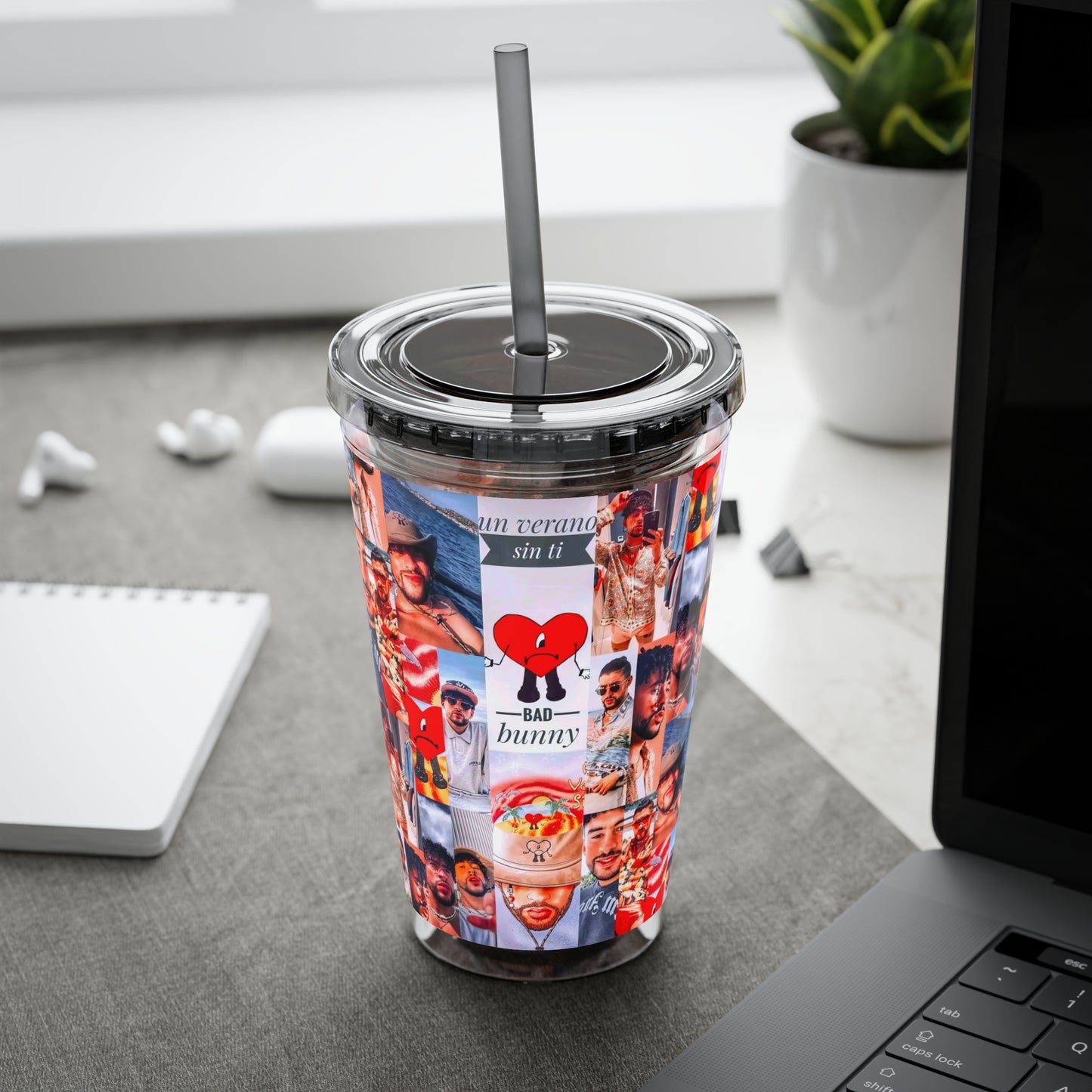 Bad Bunny Un Verano Sin Ti Photo Collage Sunsplash Tumbler with Straw