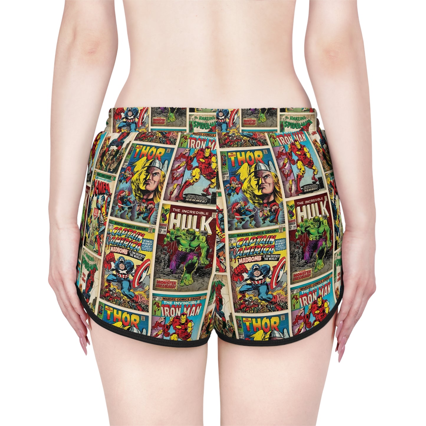 Marvel Comic Book Cover Collage Women's Relaxed Shorts