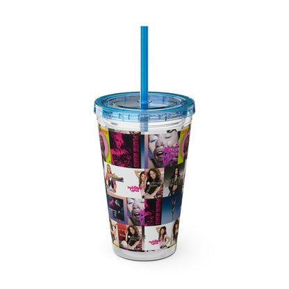 Miley Cyrus Album Cover Collage Sunsplash Tumbler with Straw