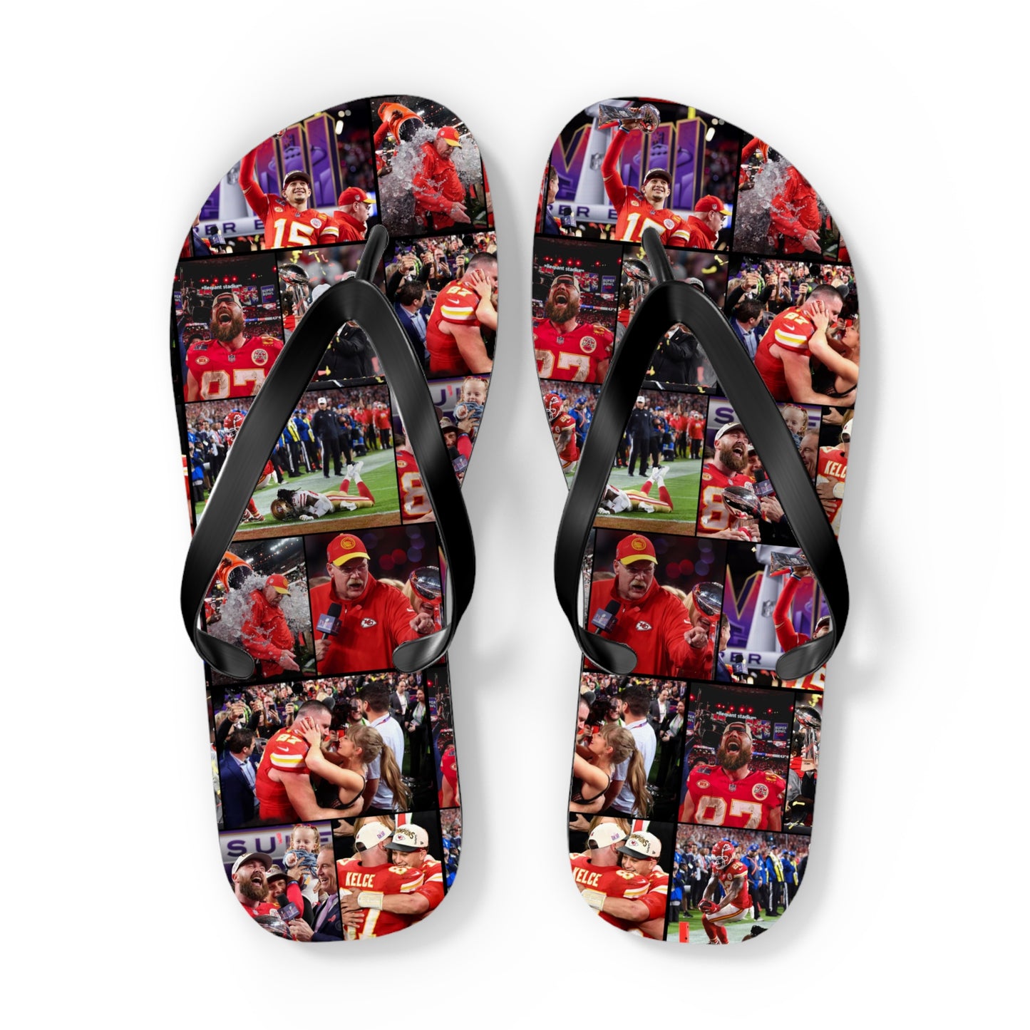 Kansas City Chiefs Superbowl LVIII Championship Victory Collage Flip Flops