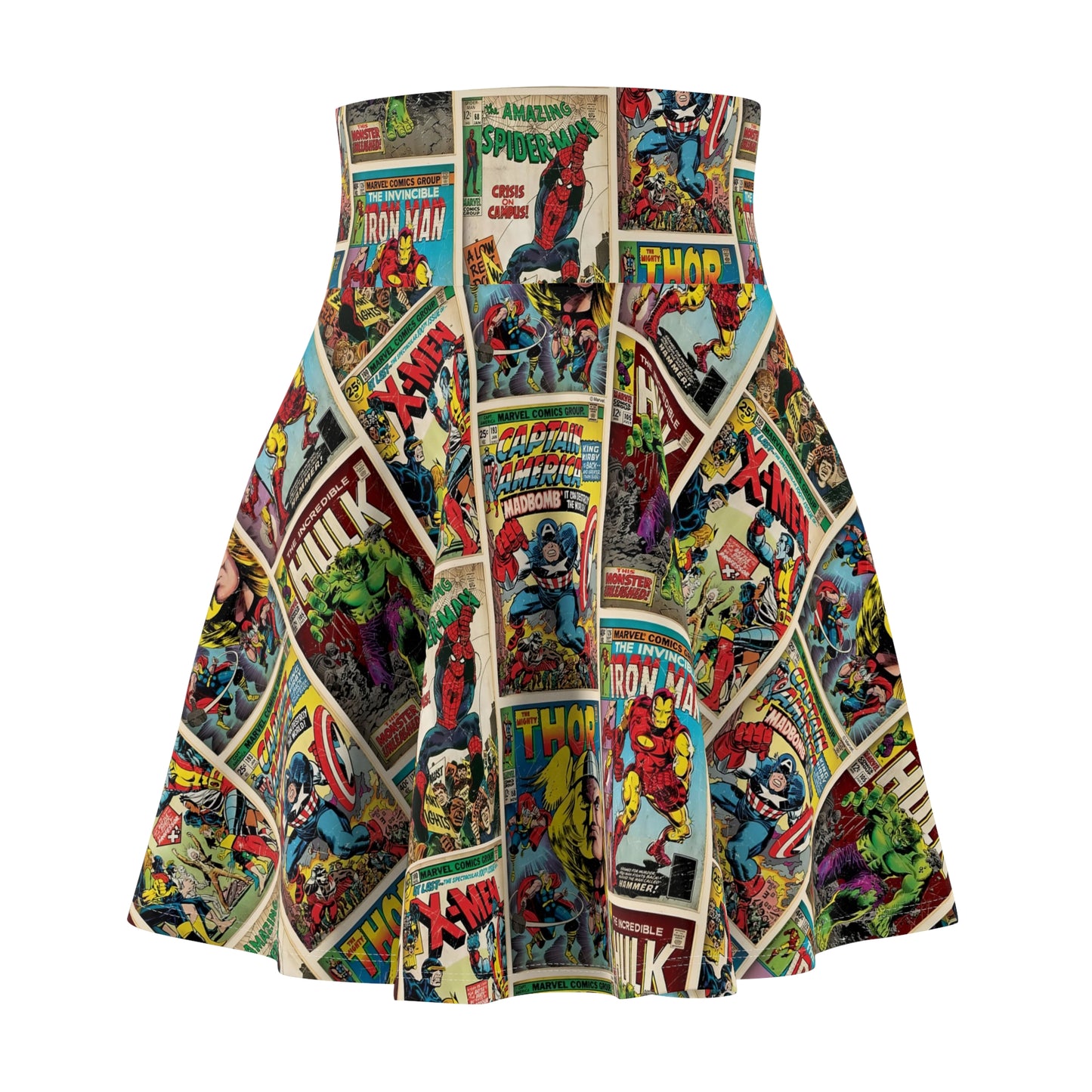 Marvel Comic Book Cover Collage Women's Skater Skirt