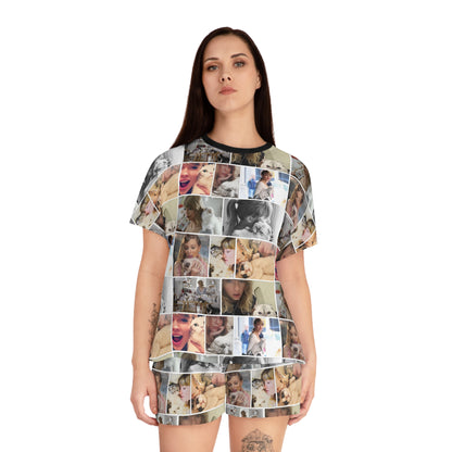 Taylor Swift's Cats Collage Pattern Women's Short Pajama Set