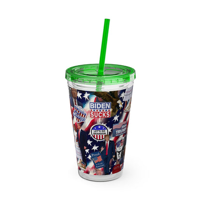 Donald Trump 2024 MAGA Montage Sunsplash Tumbler with Straw