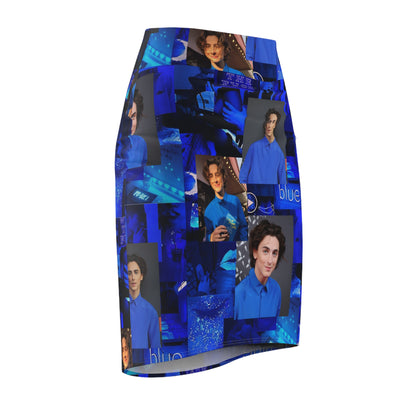 Timothee Chalamet Cool Blue Collage Women's Pencil Skirt