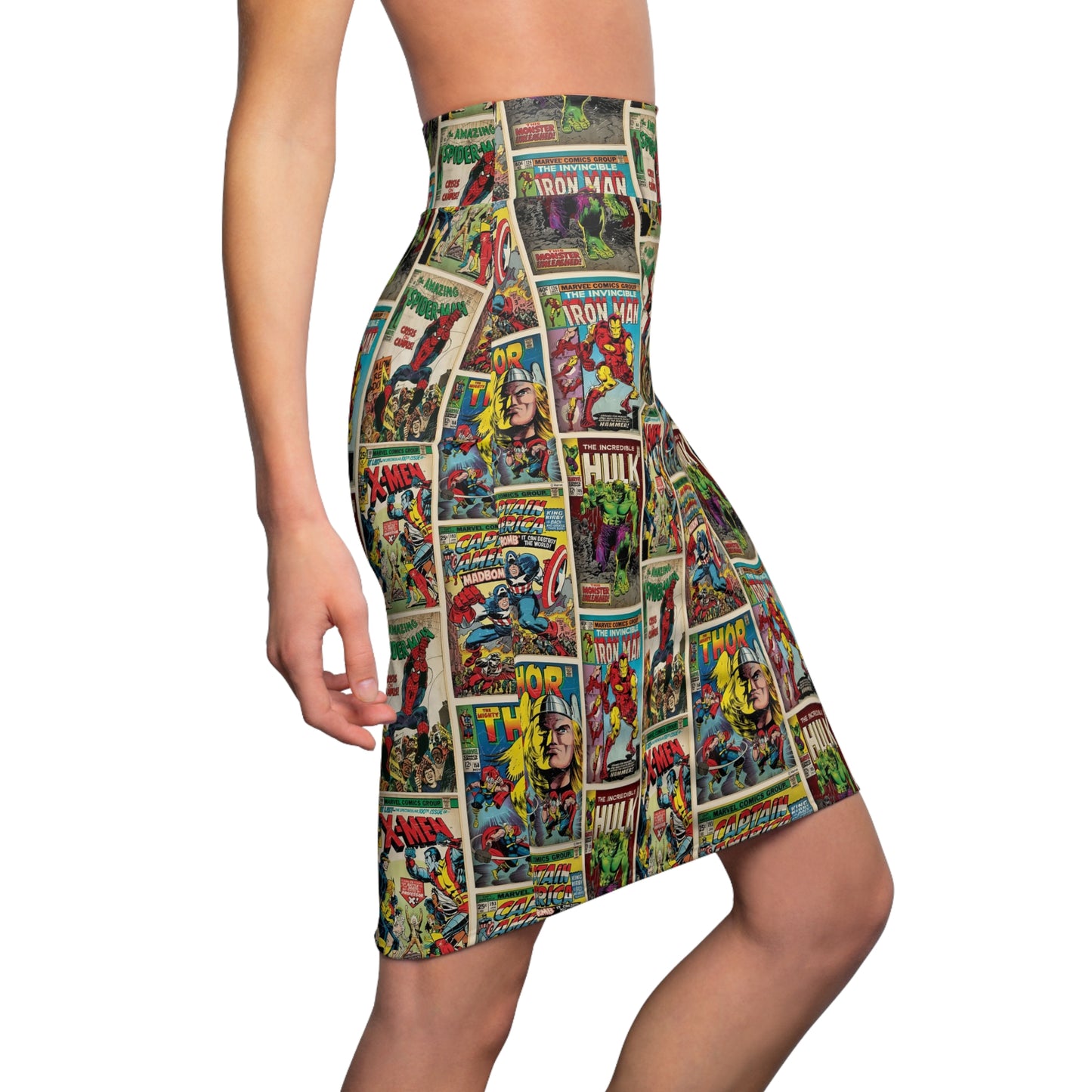 Marvel Comic Book Cover Collage Women's Pencil Skirt