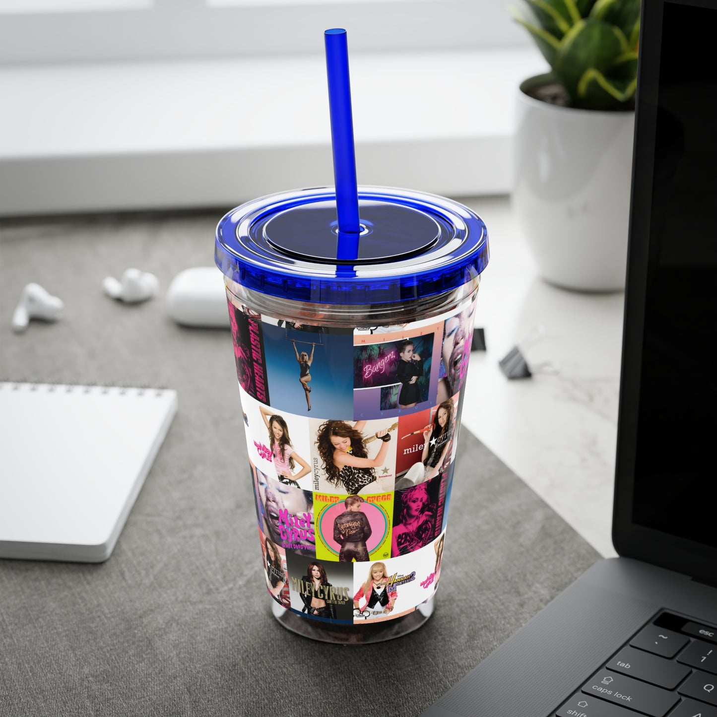 Miley Cyrus Album Cover Collage Sunsplash Tumbler with Straw