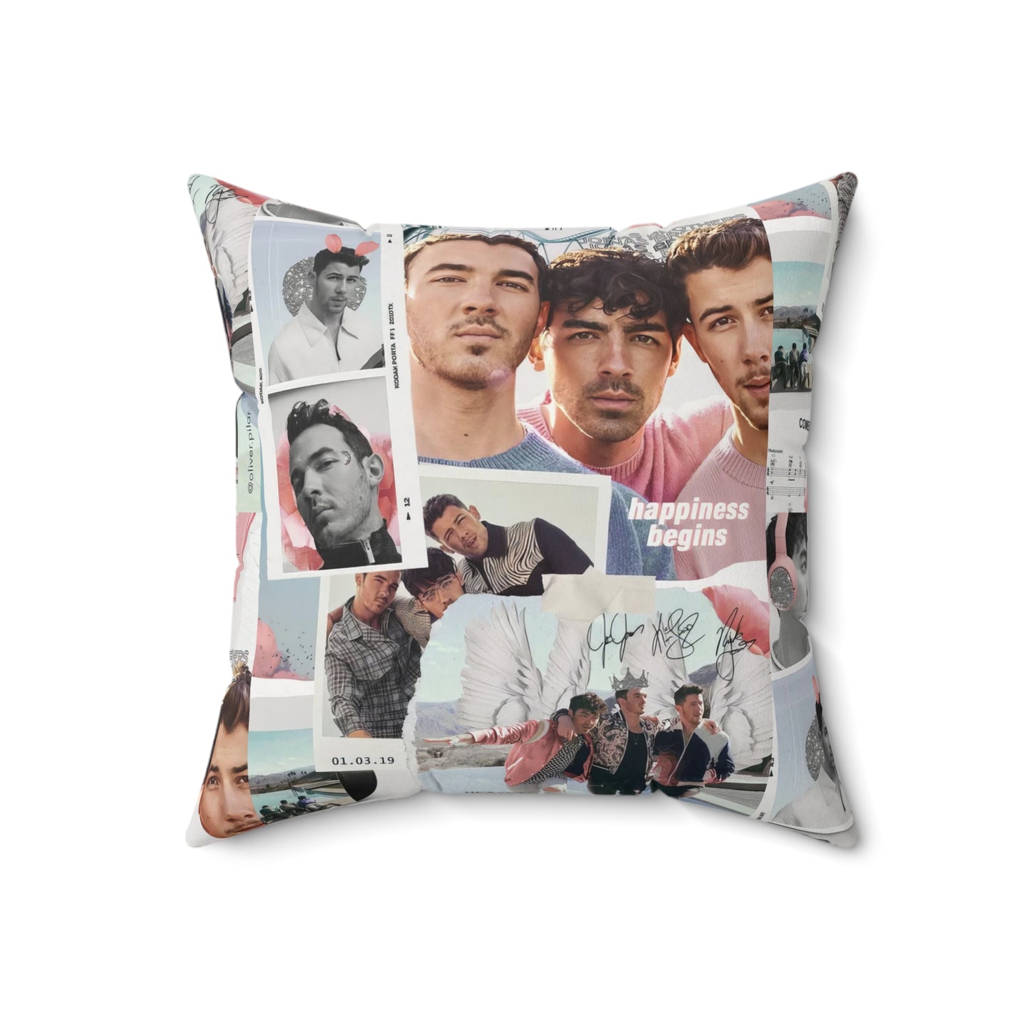 Jonas Brothers Happiness Begins Collage Spun Polyester Square Pillow