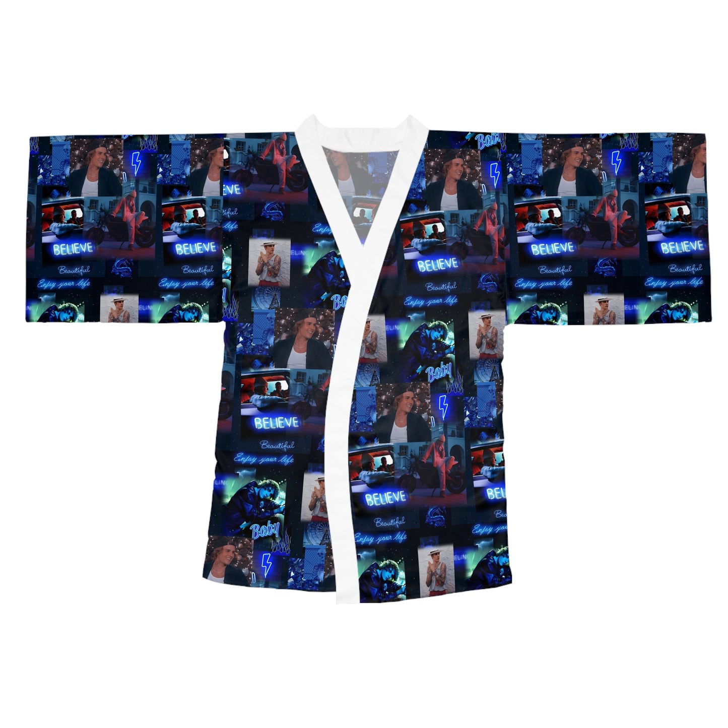 Justin Bieber Enjoy Your Life Collage Long Sleeve Kimono Robe